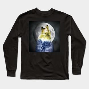 Wolf Night Winter Moon Long Sleeve T-Shirt